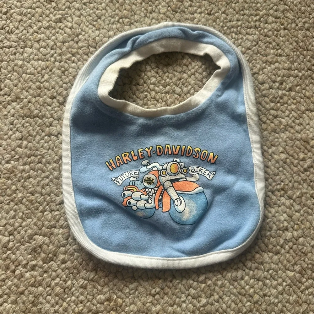 Harley-Davidson Blue and White Baby Bib
